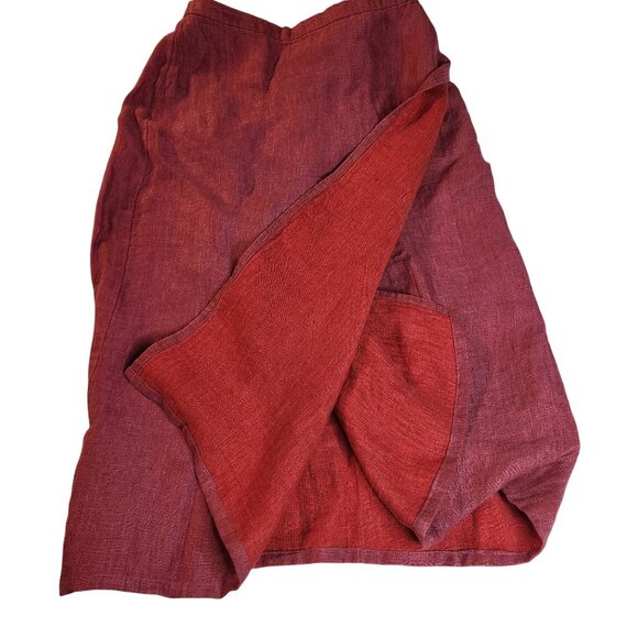 Eileen Fisher Women's Red Irish Linen Wrap Skirt Size S Y2K elegance - Picture 4 of 4